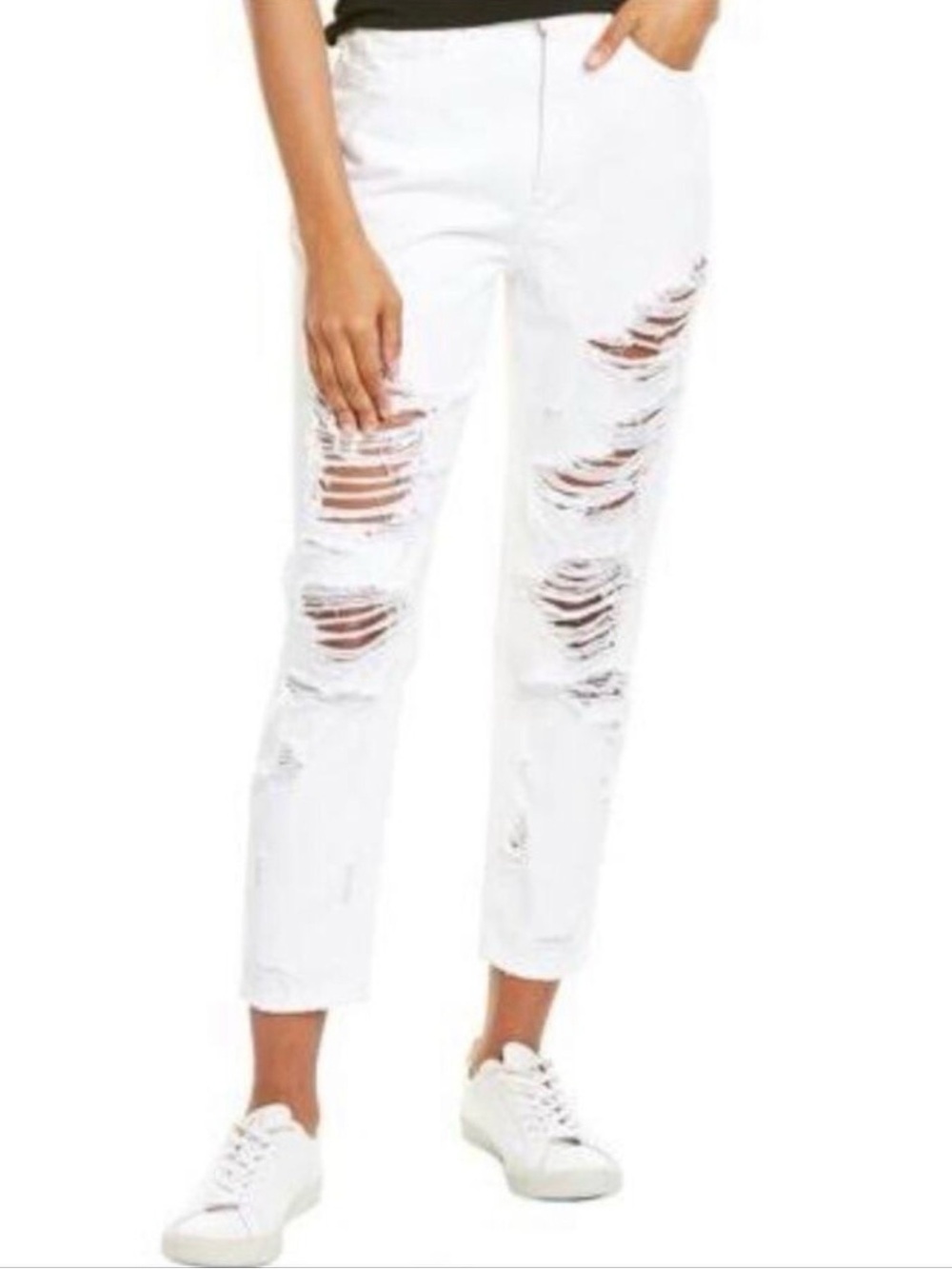DL1961 Women's Cole Susie High Rise Tapered Cropped Destroyed Jeans White Sz 28